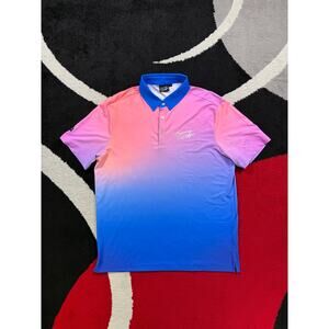 Sunday Swagger Polo Shirt Mens Large Pink Blue Golf Performance Casual Preppy